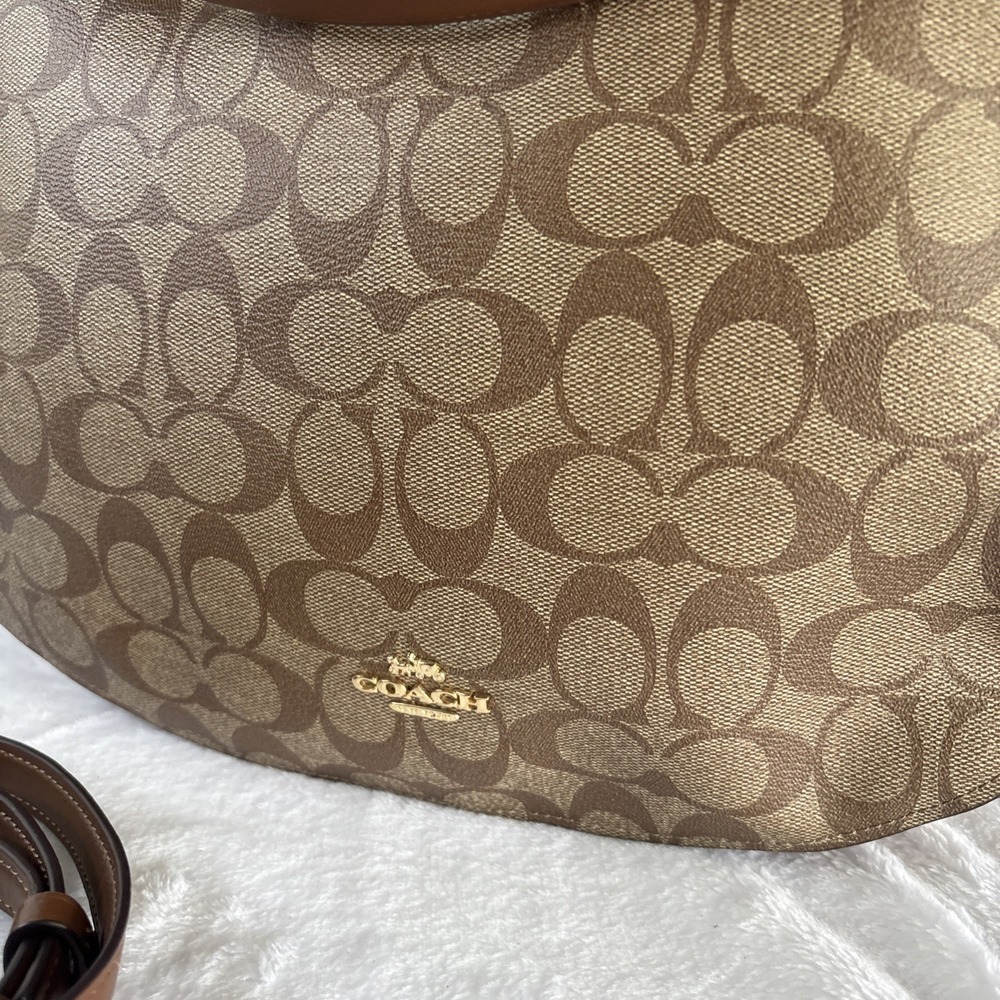 COACH Elle Hobo Signature Khaki Saddle Jacquard 2 Way Crossbody Shoulder Bag - Picture 3 of 16